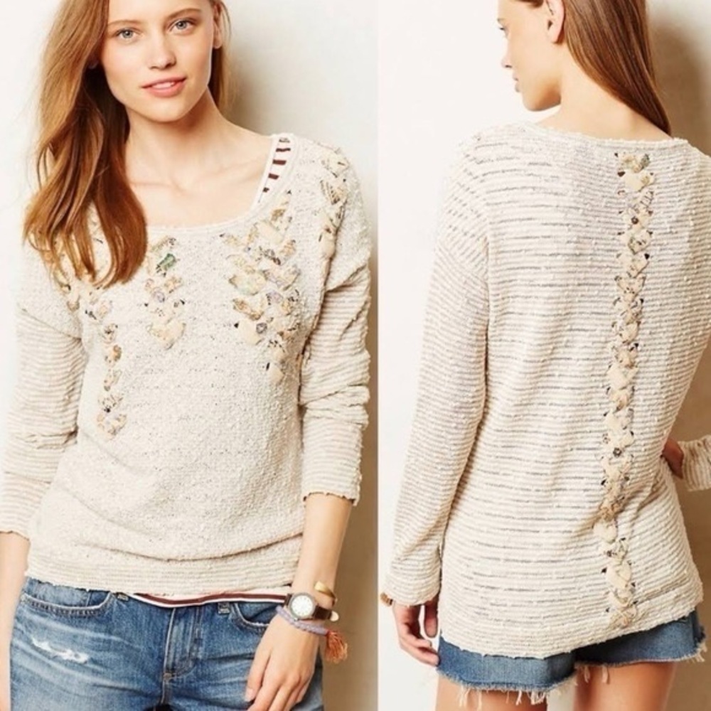 AKEMI + KIN for‎ ANTHROPOLOGIE Beige braided detail sweater size S.